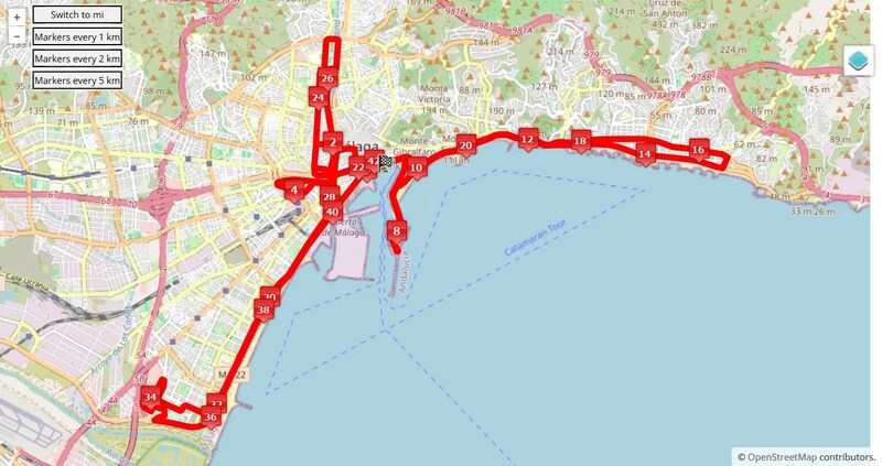 Mapa trasy maratonu Malaga